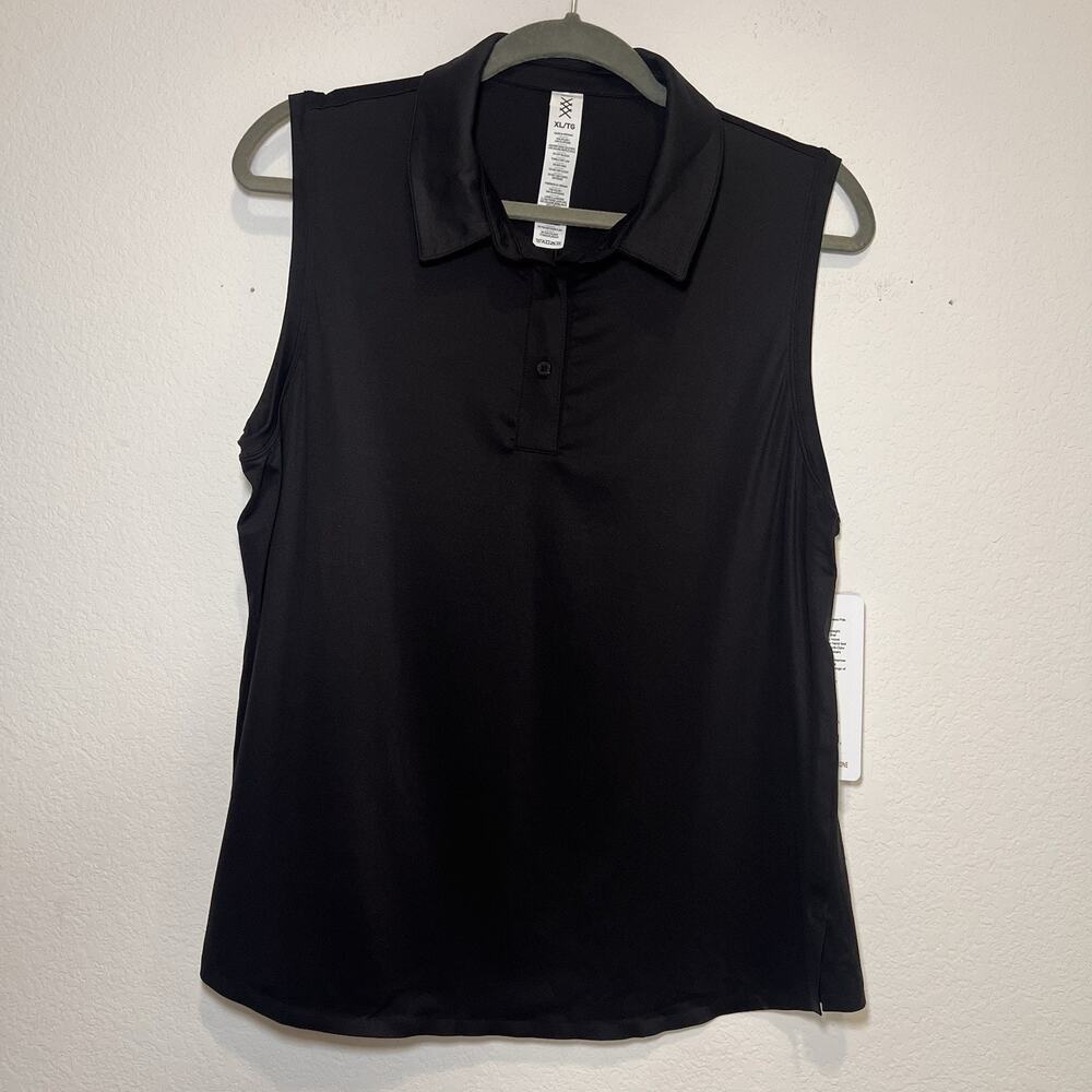 Rhone Course to Court Sleeveless Polo Shirt Women Size XL Black Athletic Top NWT